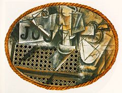 Pablo Picasso, Nature morte &agrave; la chaise cann&eacute;e,1912